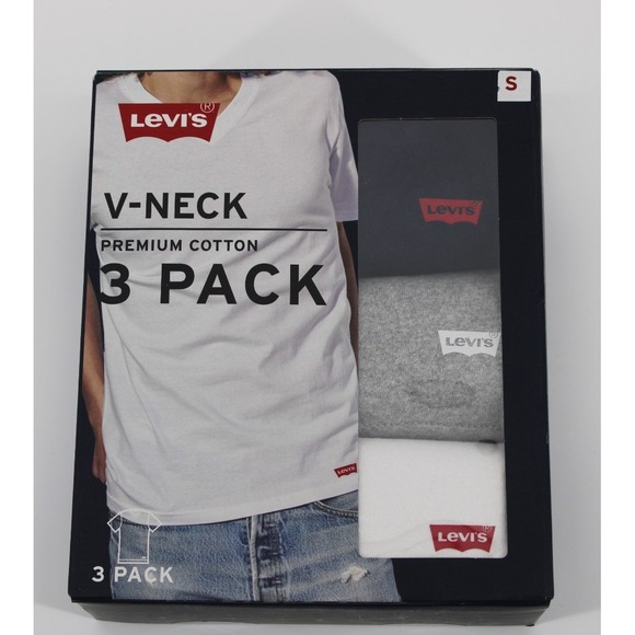 3 Pack LEVIS Men's Small Multi Color Premium Cotton V Neck Logo T Shirt New - Picture 1 of 4
